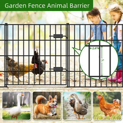 FOREHOGAR Metal Garden Fence 28in (H) x 35ft (L), 1 Gate + 14 Panels Dog Fences Border Fence Animal Barrier, No Dig Garden Fencing for Yard Flower Bed Lawn Patio Outdoor, PIN282815G Black