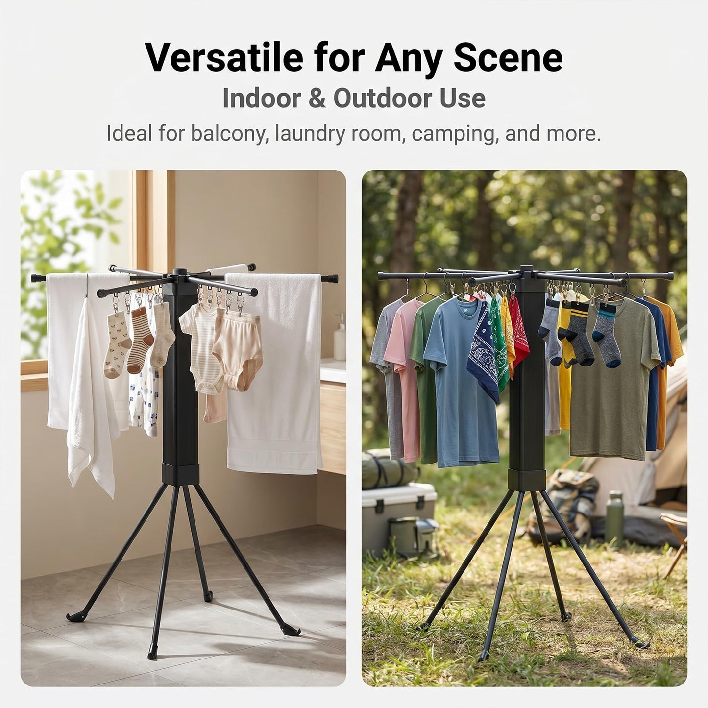 CHENKENI Foldable Clothes Drying Rack, Laundry Drying Rack Collapsible, Indoor Clothes Drying Rack, with 16 Clips Portable Clothes Drying Rack for Hanging Clothes, Indoor, Camping, Balcony, Outdoor