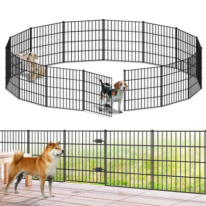 FOREHOGAR Metal Garden Fence 28in (H) x 35ft (L), 1 Gate + 14 Panels Dog Fences Border Fence Animal Barrier, No Dig Garden Fencing for Yard Flower Bed Lawn Patio Outdoor, PIN282815G Black