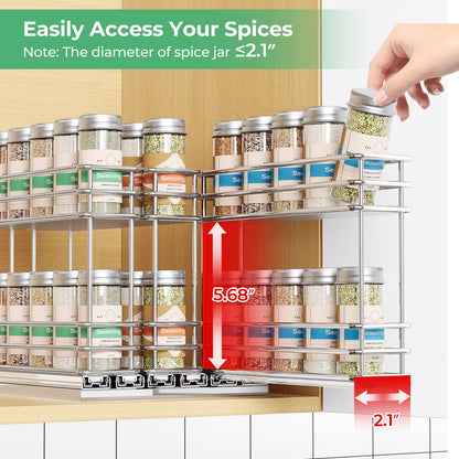 Pull Out Spice Rack Organizer for Cabinet, Slide Out Spice Racks, Easy to Install, 2.1''Wx10.35''Dx8.26''H, 3 Drawers 2 Tiers(Black)