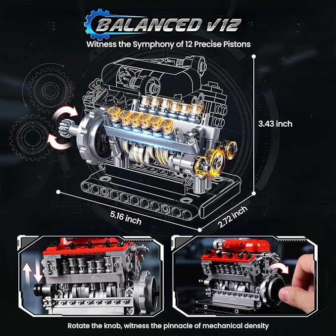 JMBricklayer 3-in-1 Mini Engine Model Car Kits that Runs V8 V12 W16 Engine Kits for Adults &amp Teens Physical Science Experiment STEM Toy Collectible Engineering Gifts for Car Lovers 840PCS
