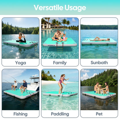 Inflatable Floating Dock, Water Island Float Raft Mat with Non-Slip Surface, 5FT/8FT/10FT Air Deck Platform, 6 Inch Thick for Pool, Lake, River, Beach, Ocean (Mint Green, 5 ft x 6.6 ft x 6")