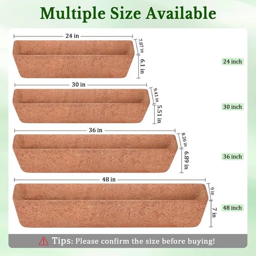 Halatool Coco Fiber Window Box Liners - 24 Inch Pre-Formed Natural Coir Planter Liners (2 Pack)