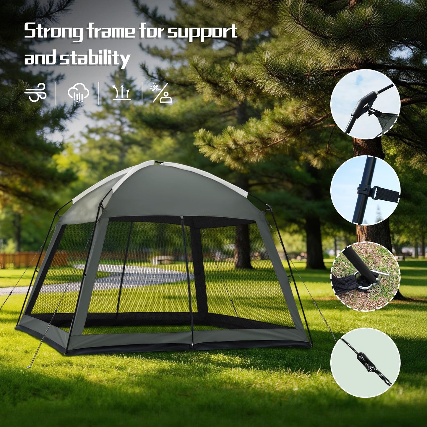 Superrella 12 x 12 FT Camping Screen Tent for 8-10 Person, Easy Setup Screen House with UV 50+ Sun Protection & Mosquito Net for Camping, Backyard, Picnic, Patio, Outdoor, Gray