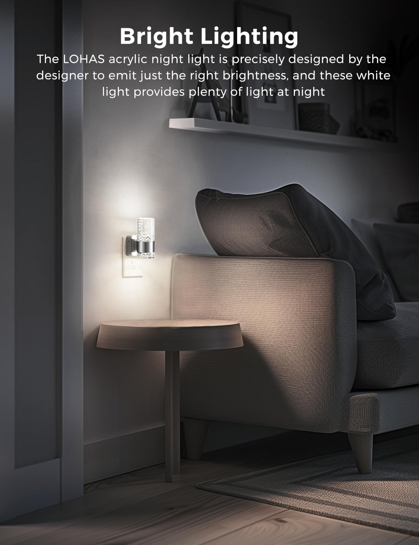 L LOHAS LED Night Light,Dimmable Night Lights Plug into Wall, 2 Pack Acrylic Nightlights with 0-100 LM Adjustable Brightness, 3000K Plug in Night Light with Dusk to Dawn Sensor, for Bathroom Hallway