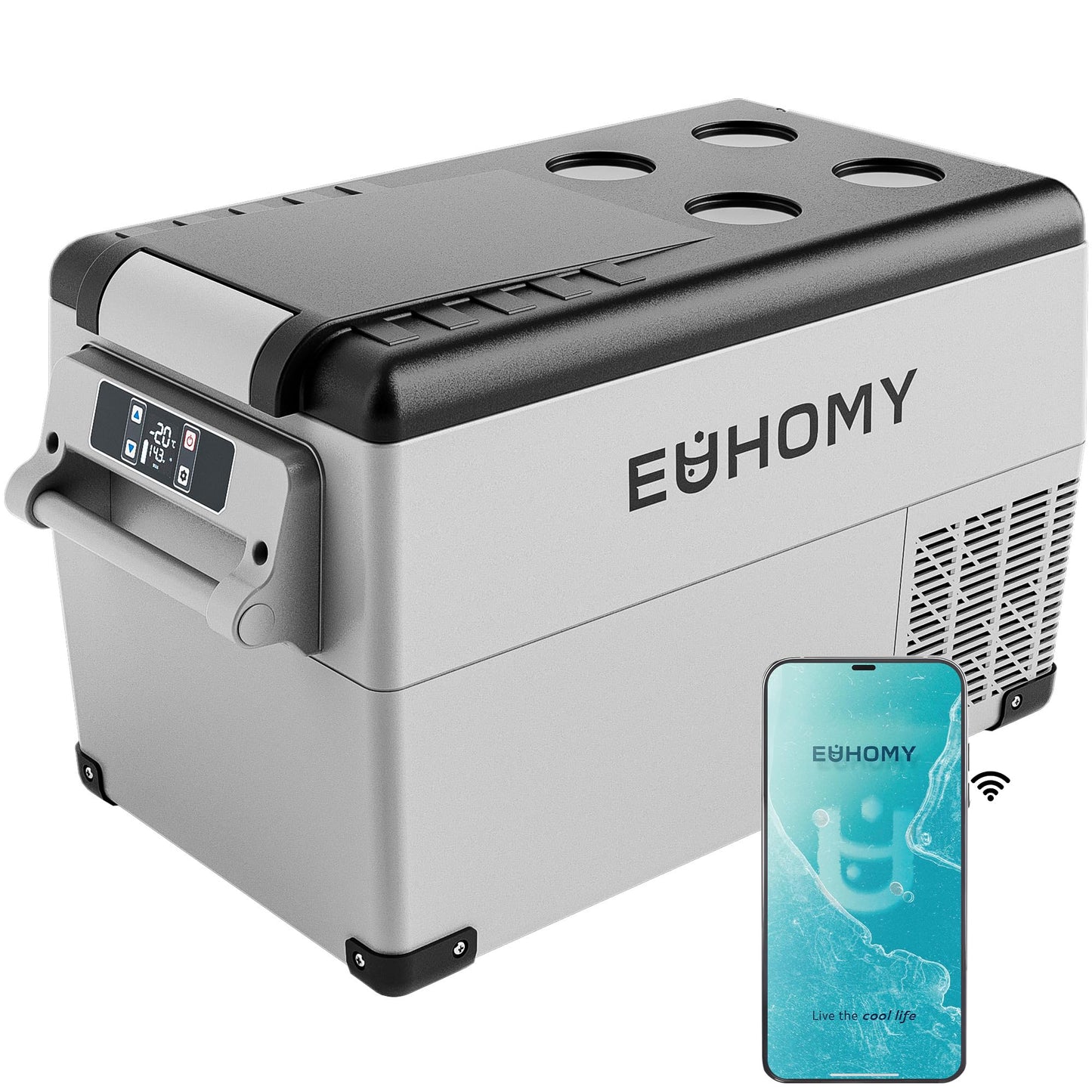 EUHOMY 12 Volt Refrigerator, 38QT(35L) Electric Cooler, 12V Fridge APP Control, 12V Cooler -4℉~68℉, Portable Freezer 12/24V DC 100-240V AC for Camping, Travel, Truck, Home