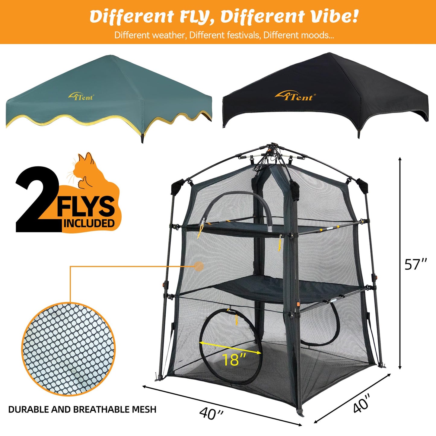 Extra Large Catio Outdoor Cat Enclosure,3 Tier Cat Tower Tent Weatherproof & Sunproof with 3 Doors(with Two Kinds of Canopies), Foladable and Portable Plus Run Tunnel(3 Packs).