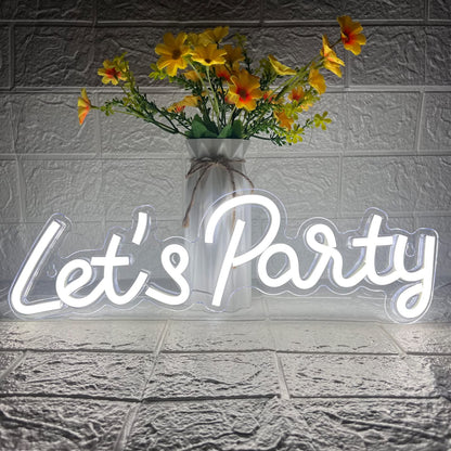 Let's Party Neon Sign, LED Neon Lights for Bedroom Wall Decor, Art Decorative Lights for Bachelorette Party, Engagement Party, Birthday Party, Living Room, Gamer Room Decor Aesthetic (Warm White)