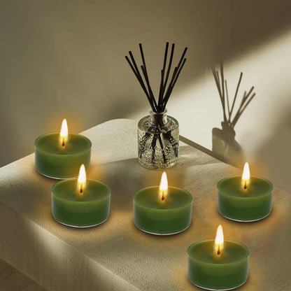 Green Tea Lights Set of 24, Handmade Tealight Candles, Cedar Scented Tea Candles, Long Burning Tealights for Wedding Meditation Home Spa Decor Gift