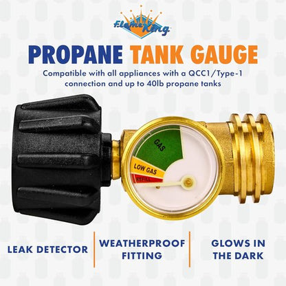 Flame King Propane Tank Gauge - Color-Coded Leak Detector & Pressure Meter | Universal for BBQ, RV, Heater