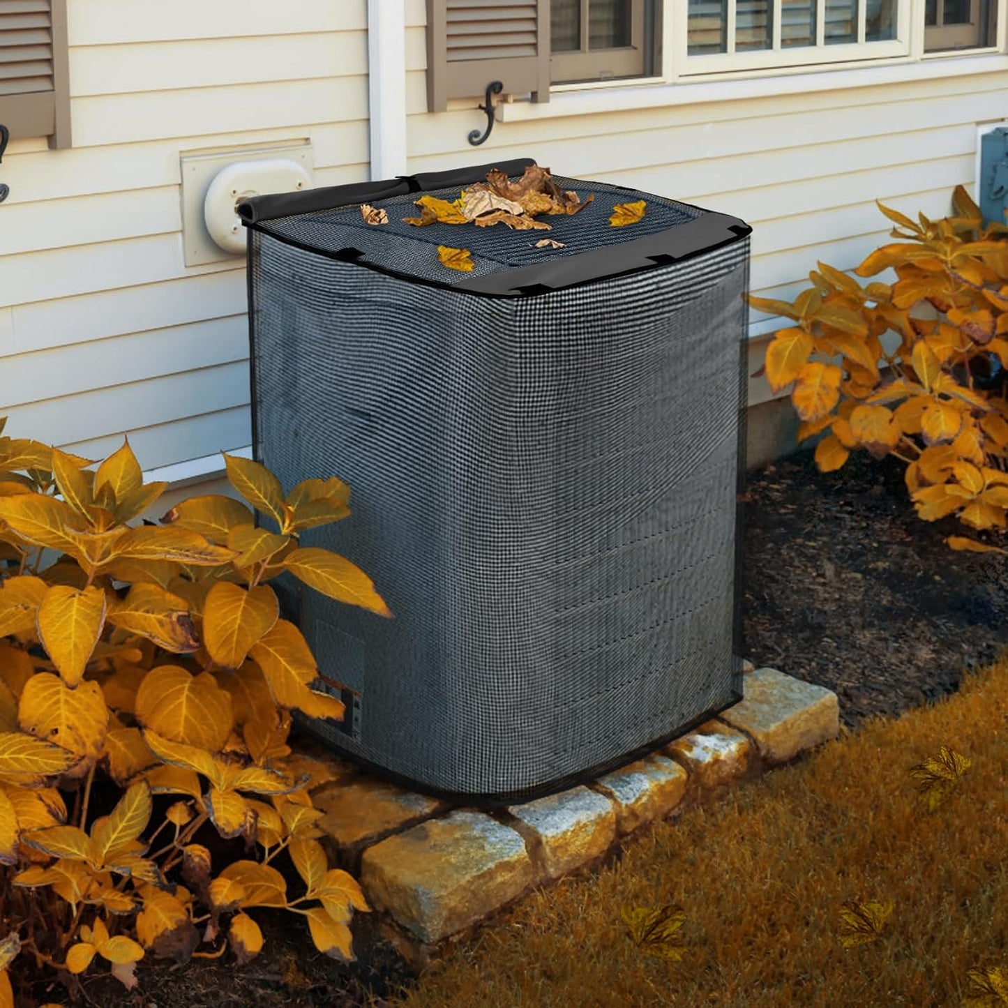 ULTCOVER Air Conditioner Defender Cover - 2 in 1 Full Mesh & Waterproof Fabric | 30W x 30D x 32H Inch, Black