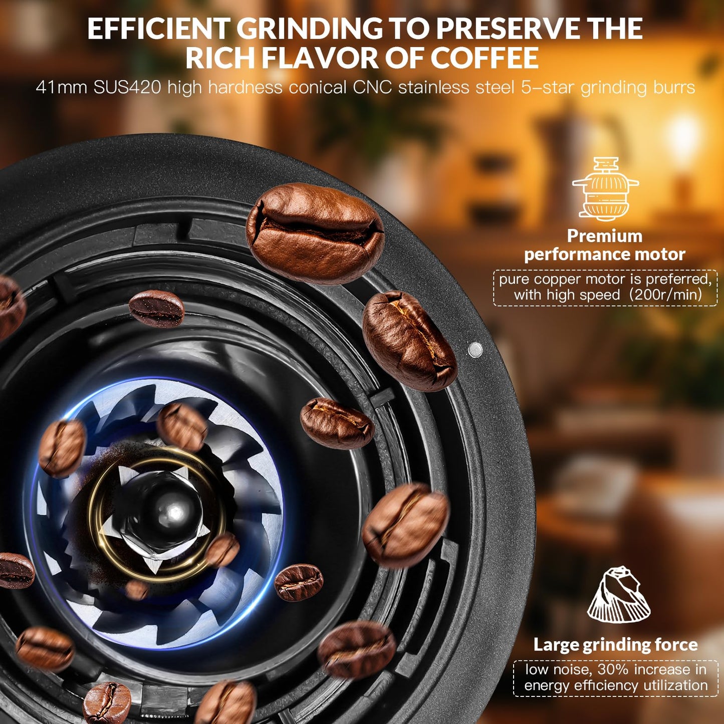 Coffee Grinder, Rechargeable Cordless Stainless Steel Conical Burr Coffee Bean Grinder with Air Blower, 60 Grind Settings, Anti-Static, Compact & Quiet for Home,Office, Camping Use, Black