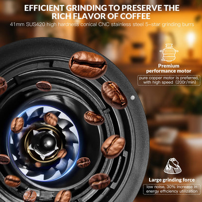 Coffee Grinder, Rechargeable Cordless Stainless Steel Conical Burr Coffee Bean Grinder with Air Blower, 60 Grind Settings, Anti-Static, Compact & Quiet for Home,Office, Camping Use, Black