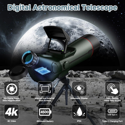 Smart Telescope, Professional Refractor Auto-focus Portable Digital Electronic Telescopes with 4K Astrophotography Camera, Internal And External Dual Screens Spotter for Adults and Beginners Astronomy