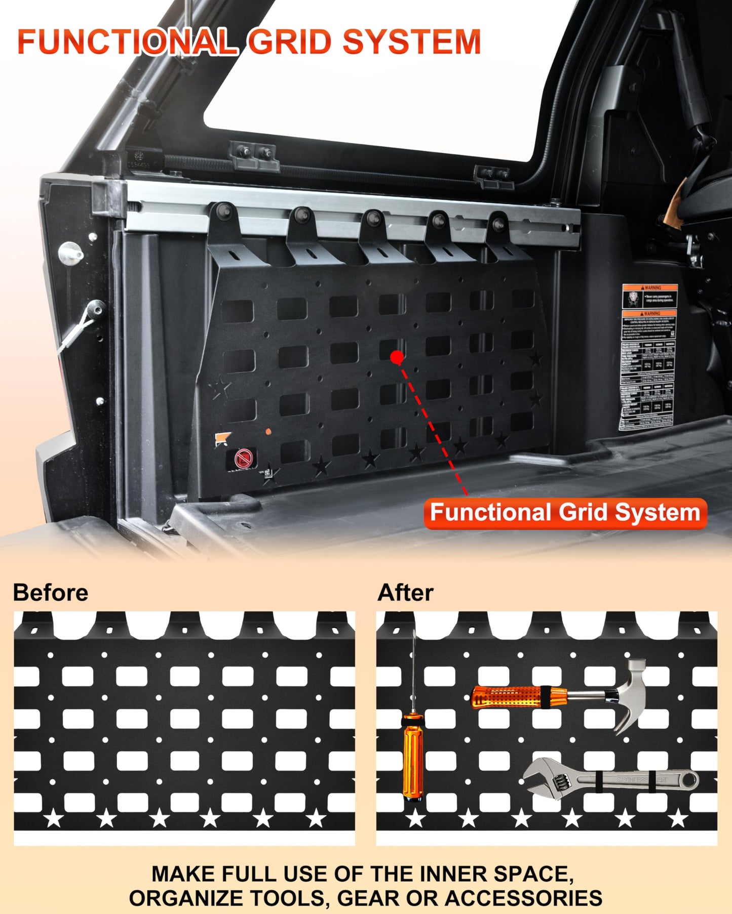KEWISAUTO Rear Cargo Bed Side Molle Panels for Polaris Xpedition ADV 2024-2026 Accessories, 2 PCS Iron Rear Storage Tool Organizer Cargo Shelf Rack Side Molle Panels for Xpedition ADV 5 2024-2026