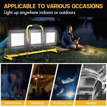 22000 Lumen Work Lights with Stand, 3 Adjustable Head LED Work Light, with Adjustable and Foldable Tripod Stand, Waterproof Lamp with Individual Switch with 6500 Kelvin Color Temperature 2Pack