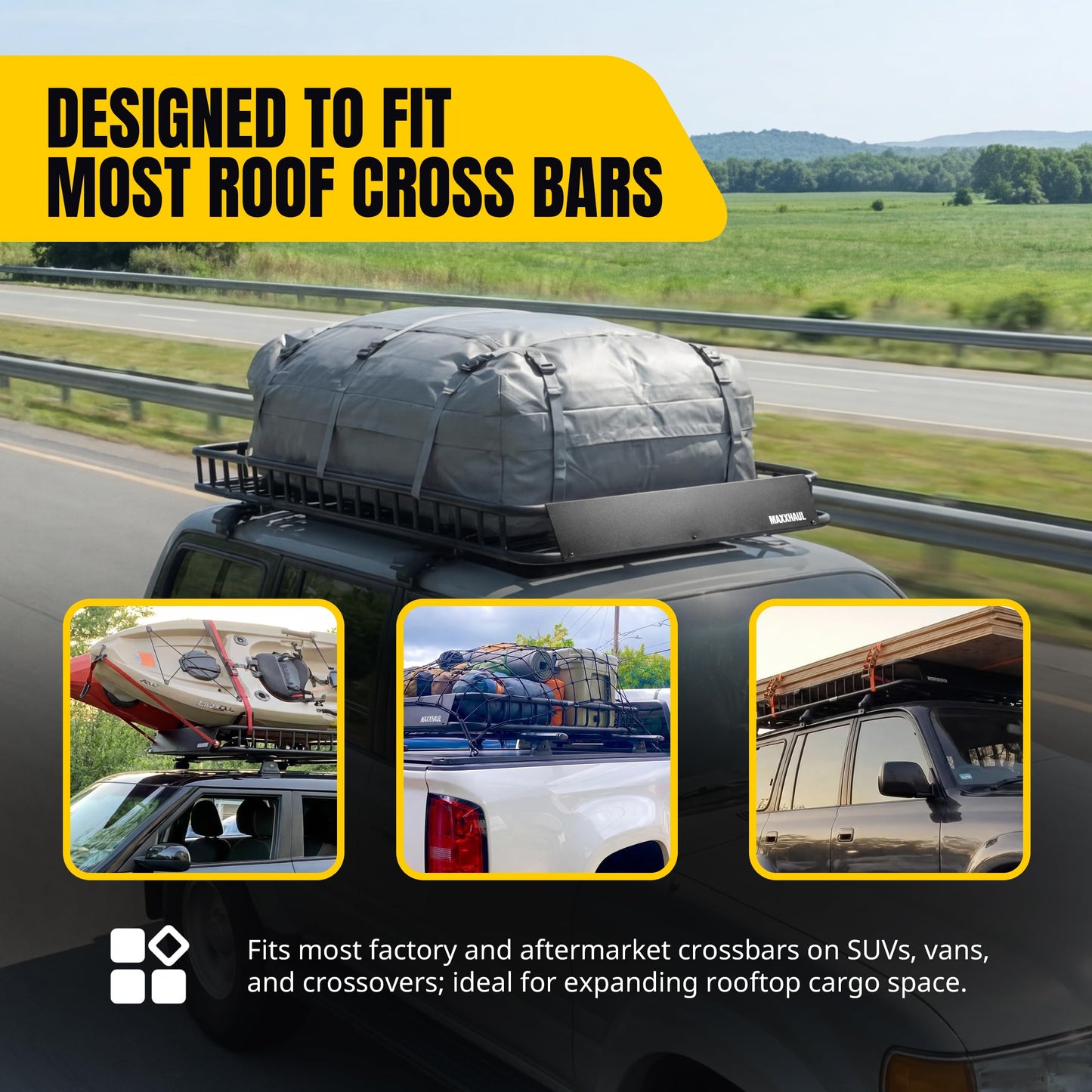 MAXXHAUL 50506 64" x 39" x 6" Heavy-Duty Universal Steel Roof Rack , Black