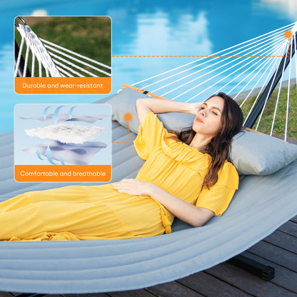 Everyfun Double Hammock with Spreader Bar & Pillow, Portable 500lbs Capacity for Outdoor, Camping, Patio, Backyard Relaxation,Gray