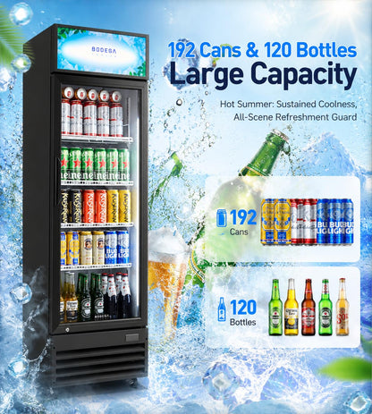BODEGA BODEGACOOLER 9.0 Cu.Ft Commercial Beverage Refrigerator with Glass Door, Upright Display Merchandiser Fast Cooling Drink Cooler, Digital Thermostat, LED Light – Beat Summer Heat for Game Day.