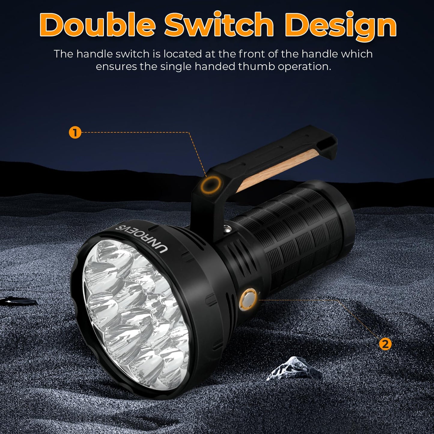 W322-1 Brightest Flashlight 58000 Lumens,Super Bright Flashlight with 16 pcs Cree XHP50.3 LEDs,High Powered Flash Light Long Beam 1715 Meters,Most Powerful Light for Caving,Search,Rescue .(Small)
