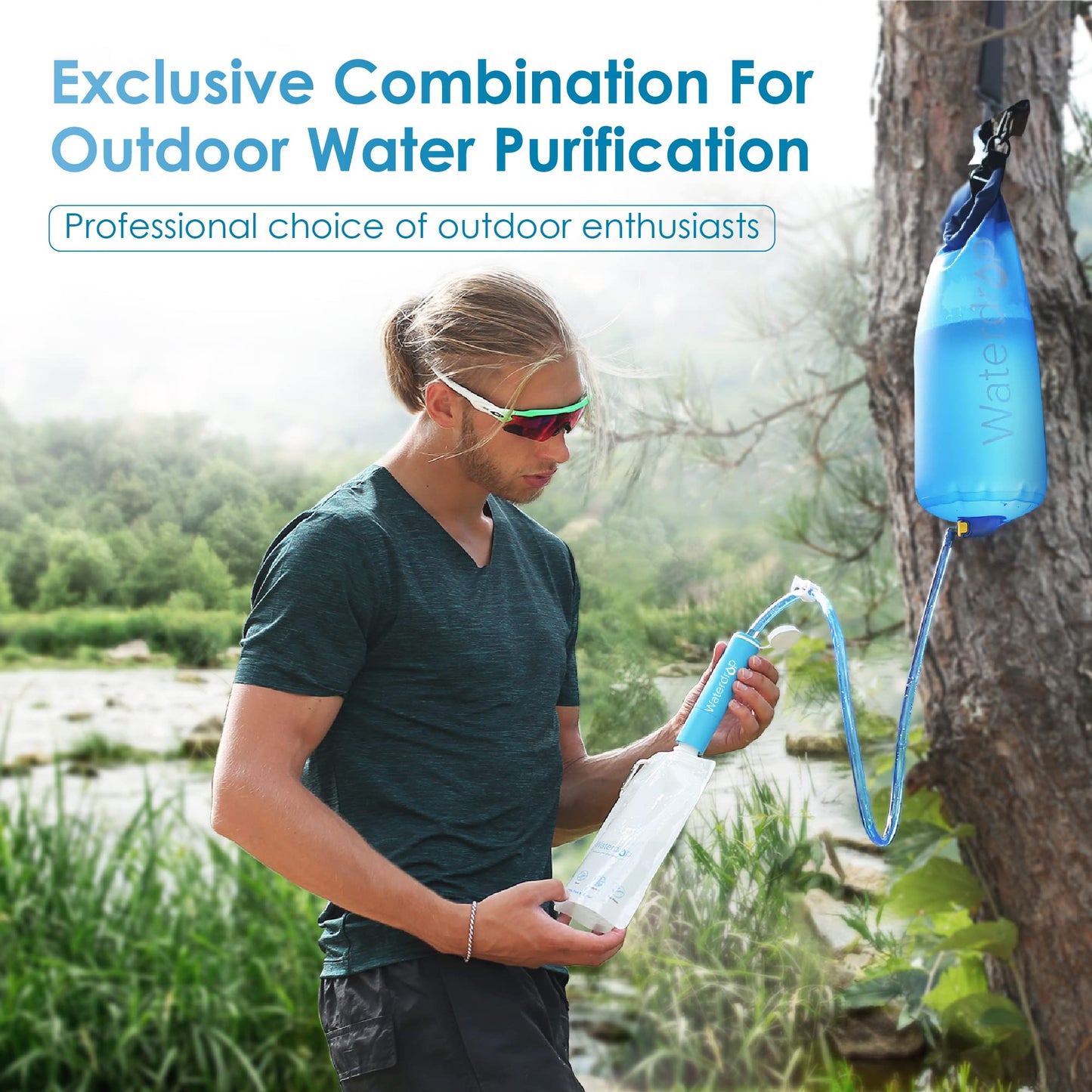 Waterdrop Gravity Water Filter Straw and 2.25G Gravity-fed Stainless-Steel Water Filter System