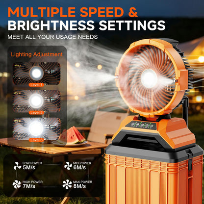 25L&30L Bucket Portable Misting Fan, 30000mAh Rechargeable Battery Powered Oscillating Cooling Fan, 4 Strong Winds, Brushless Motor Outdoor Fans for Fishing/Travel/Garden/Golf/Tent/Office