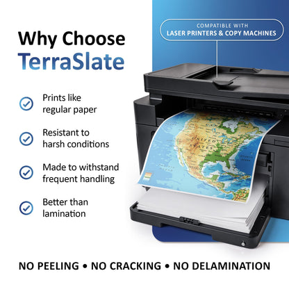 TerraSlate Waterproof Paper, Rip-Proof Paper, 50 Sheets, 5 Mil (24lb Bond), 11” x 17”, Laser Printer and Copy Machine Compatible