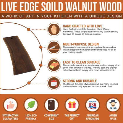Live Edge Black Walnut Cutting Board – Amish Handmade in USA, One-of-a-Kind Charcuterie & Serving Board, Sustainably Harvested American Hardwood, X-Large 10" x 20" | ArborDown