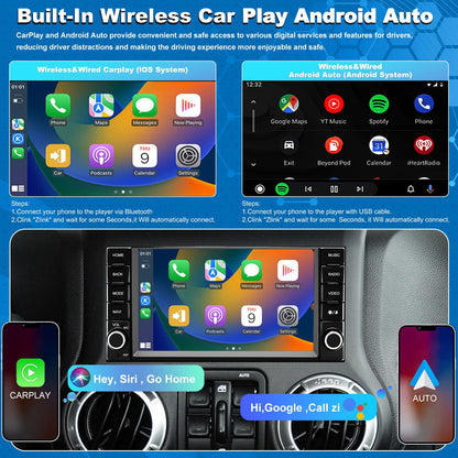 Car Radio for Jeep Wrangler JK 2007-2017, Dodge Ram 1500/2500/3500 2009-2012, Dodge Avenger 2008-2014, Jeep Compass Patriot 2009-2016, Touch Screen Stereo, Wireless CarPlay Bluetooth WiFi GPS FM SWC