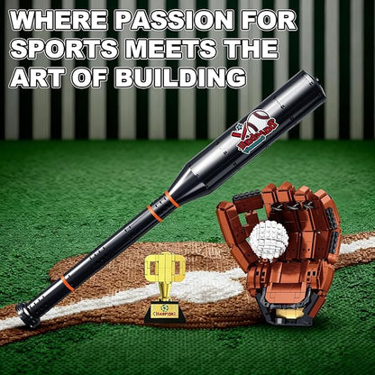 Baseball Building Kit for Adults 1021 PCS – Sports Display Model with Bat Glove Ball &amp Trophy Creative Building Toy for Men Teens &amp Fans Unique Gift Idea &amp Home Office Display Décor