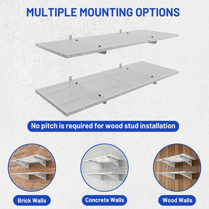 ZONEGRACE 4-Pack 2x3ft Wall Mounted Garage Shelves, 1000 Lbs Deep Garage Wall Shelving Heavy Duty, Large Floating Shelves For Wall With Storage, Complete Install Kit & Hooks, White