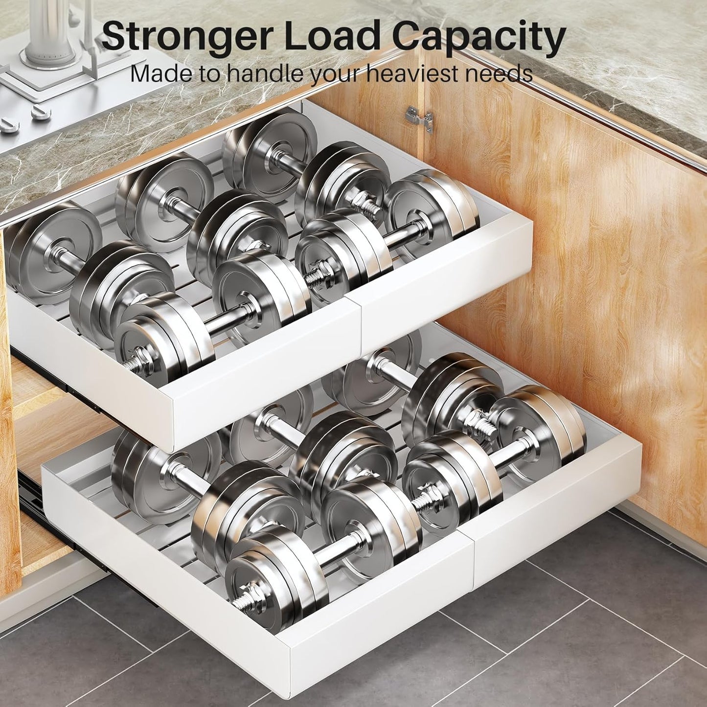 Skiennix Pull-Out Cabinet Organizer - Expandable Heavy-Duty Slide-Out Drawers (12"-20") for Kitchen Storage