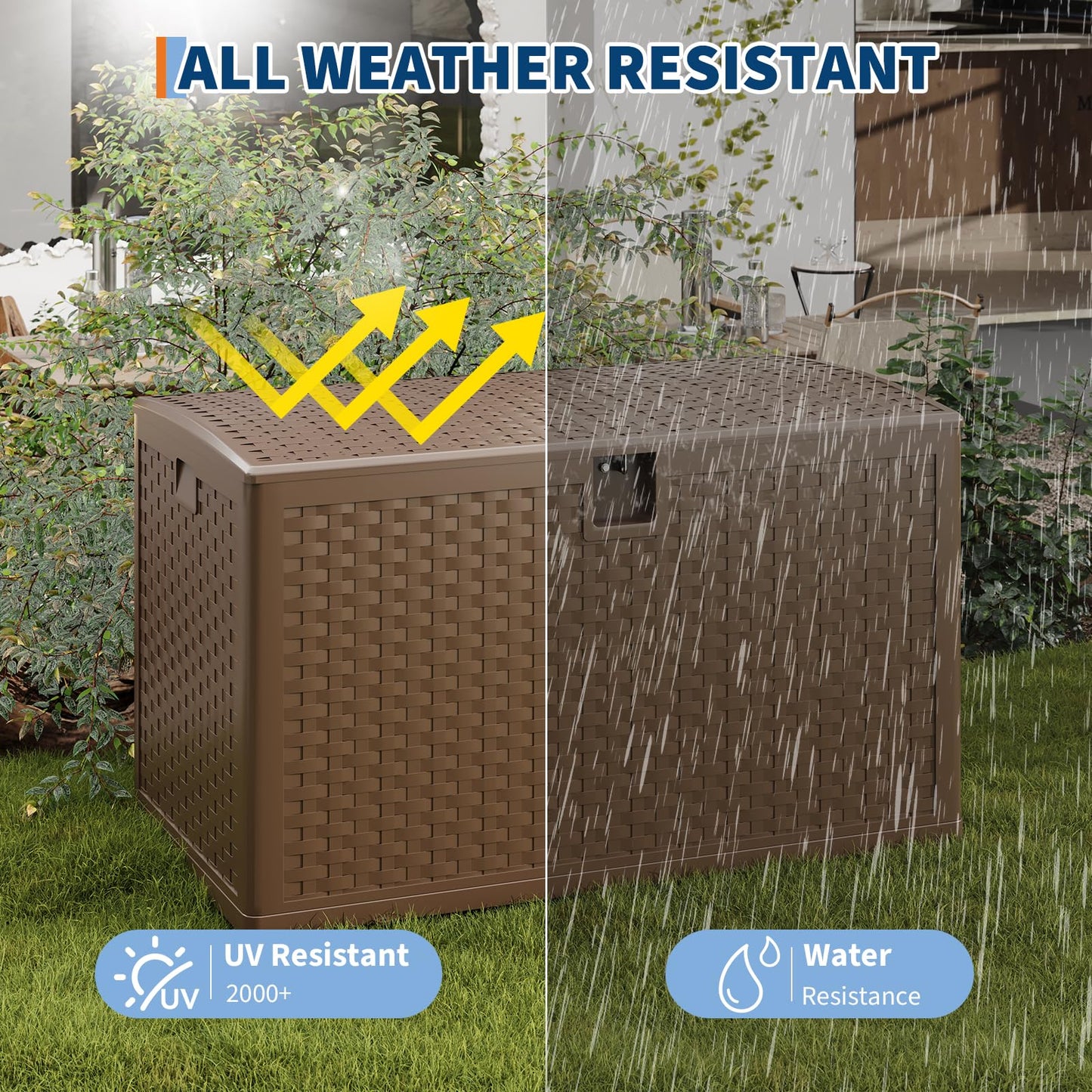 EliteEdge 120 Gallon Resin Deck Box-Organization and Storage for Patio Cushions, Throw Pillows and Garden Tools