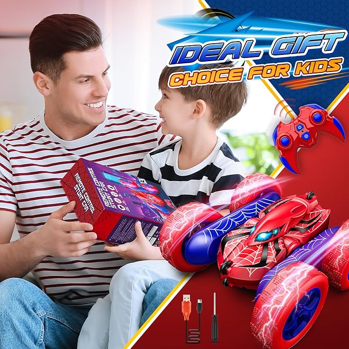 RC Cars Toys for 3 4 5 6 7 8 9 10 Year Old BoysDouble Sided 360° Flip 4WD Remote Control Car 2.4GHz Electric Rechargeable Toys for Ages 4-6 5-7 for Birthday Christmas Basket Stuffers