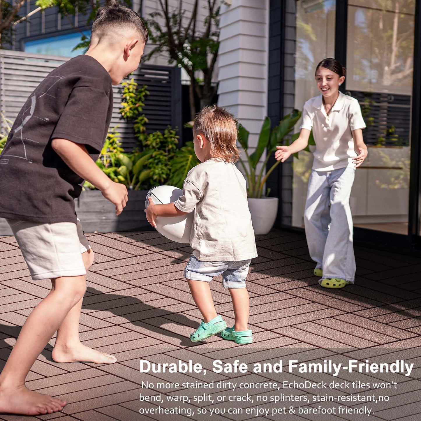 EchoDeck Interlocking Deck Tiles,54 Pack Deck Tiles Interlocking Outdoor All Weather,Patio Deck Tiles,12"x12",Woodgrain,Sturdy Base,Highly Durable,Stylish,Non-Slip,Faster-Drying,Efficient,Brown
