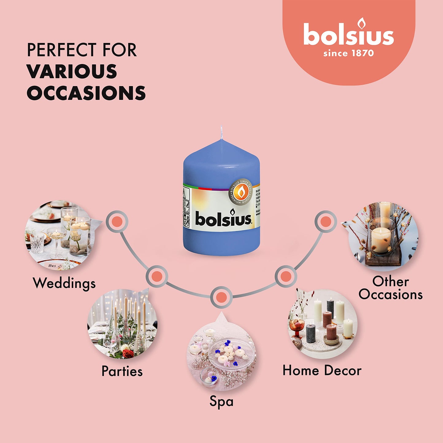 BOLSIUS 10 Blue Pillar Candles - 2.25 x 3.25 Inches - Premium European Quality - Individually Wrapped - 17 Hour Burn Time - Dripless Smokeless Unscented Dinner, Wedding, Party, & Restaurant Candles