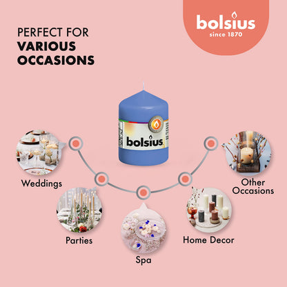 BOLSIUS 10 Blue Pillar Candles - 2.25 x 3.25 Inches - Premium European Quality - Individually Wrapped - 17 Hour Burn Time - Dripless Smokeless Unscented Dinner, Wedding, Party, & Restaurant Candles