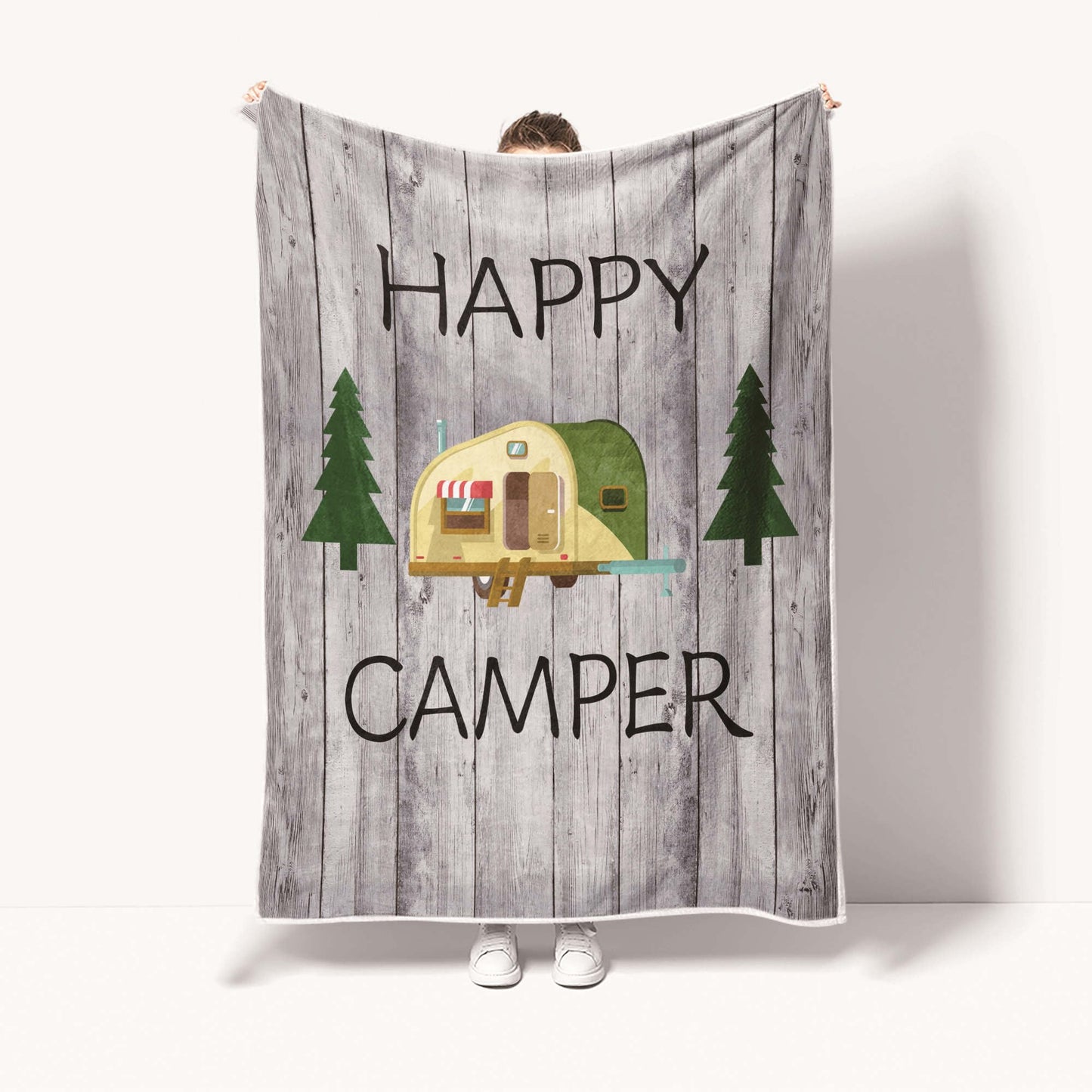Camping Throw Blanket, Camping Gifts for Camper Outdoor Travel Trailer Blanket, Super Soft Comfy Fleece Flannel Throws Blankets for Couch Bed Sofa Living Room Bedroom Decor Grey 50x60 Inch