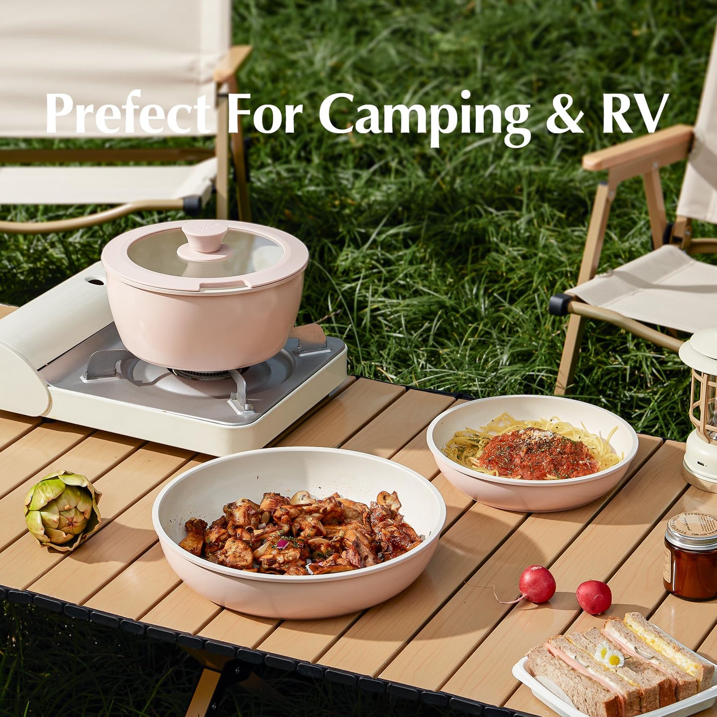 RedChef Ceramic Pots and Pans Set, Nonstick Kitchen Cookware with Detachable Handle, 22pcs, PFAS, PFOA & PTFE Free, RV Ceramic Cookware for Camping, Dishwasher & Oven Safe