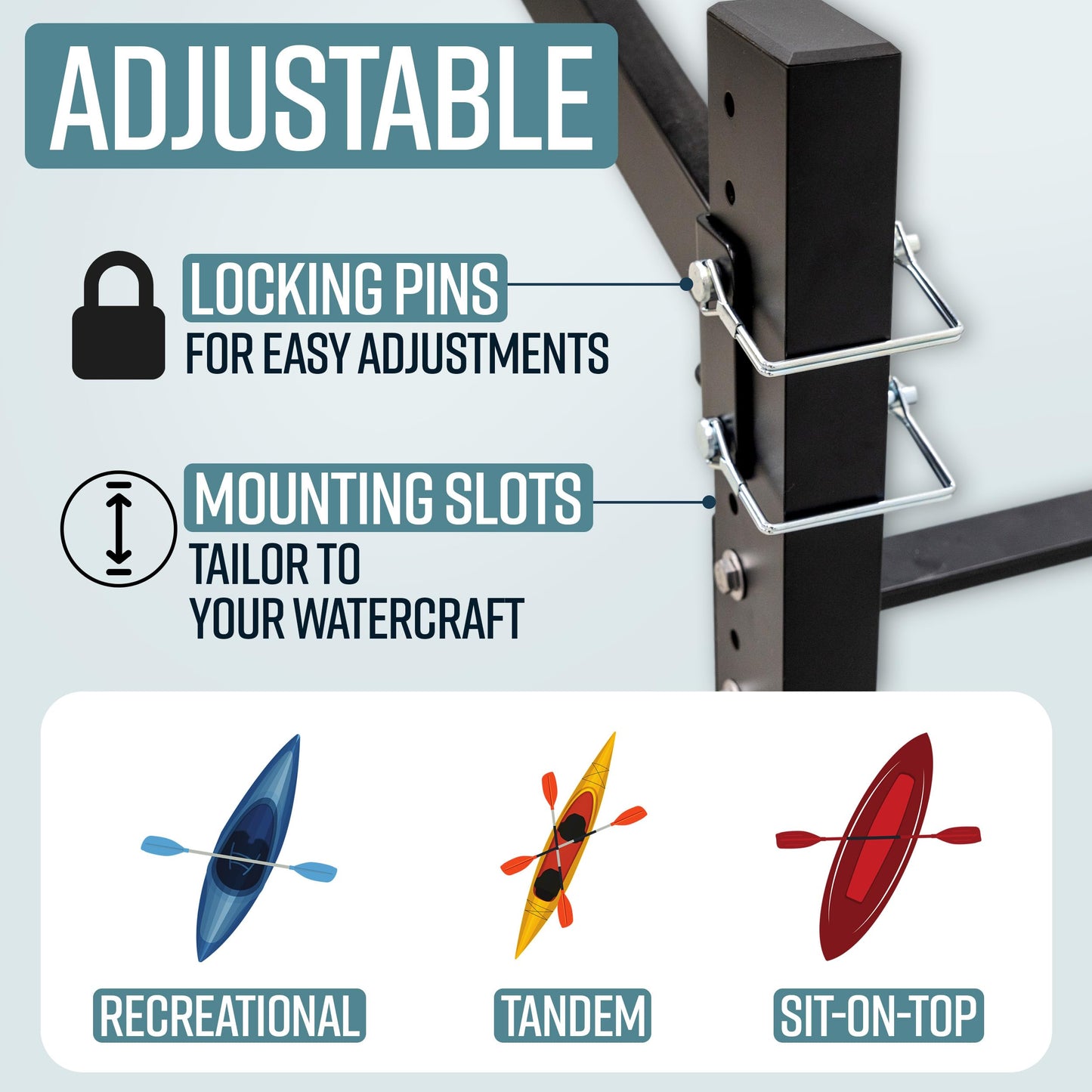 Teal Triangle Freestanding Kayak Storage Rack – 6 Kayak Rack & Canoe Rack – Indoor Outdoor Kayak – Adjustable Surfboard & Stand Up Paddle Board Holder – Adjustable Storage Stand - Black