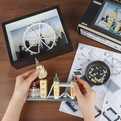 London City Skyline Micro Building Set World Famous Architecture Model 3D Wall Art Home Office Décor Display Landmarks London Bridge Gift Toy for Adults Kids 12+ (1111PCS)