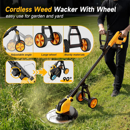 **Skiennix 20000 RPM Brushless Battery Weed Wacker - Heavy Duty Cordless Lawn Tool with 2 Batteries**