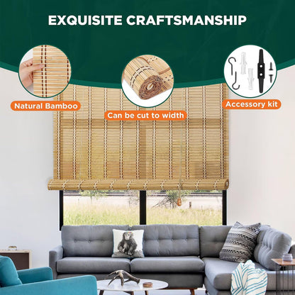 Bamboo Blinds for Interior Windows, Easy to Install Bamboo Shades for Indoor Windows, Custom Roller Shades for Indoor Window and Outdoor Patio, 48" W x 85" H