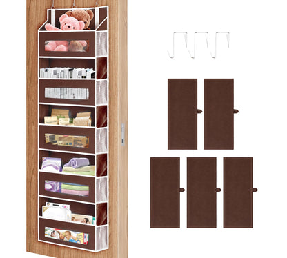 2 Packs 5-Tier Over The Door Organizer with 10 Side Mesh Pockets, 48 lbs Load Capacity, 3 Hooks Design, Hanging Organizer with Clear Windows for Bathroom, Bedroom, Nursery, Kitchen-Grey