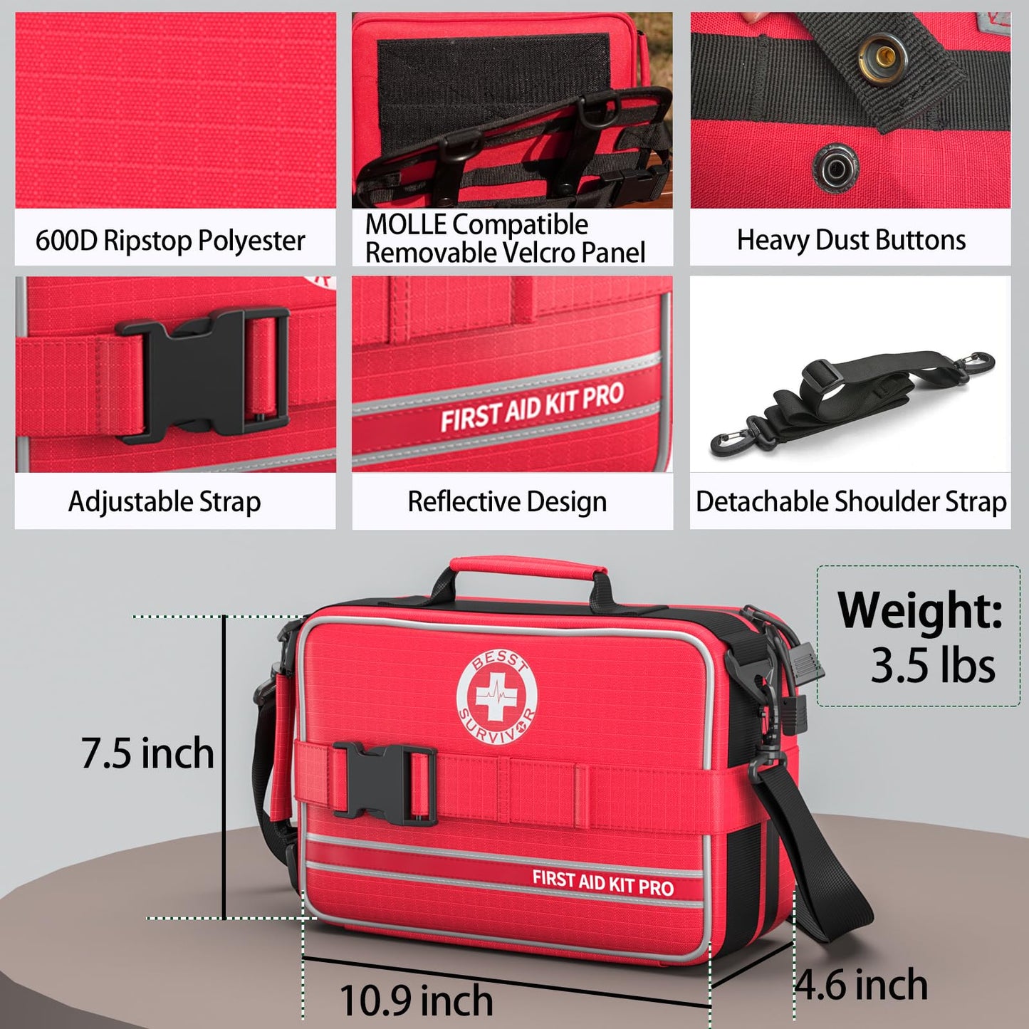 Besst Survivor Comprehensive First Aid Kits- Advanced Trauma Kits with Labeled Compartments, Large Emergencies Medical Kits for Car, Home, Camping and Outdoor Emergencies -324Piece Set