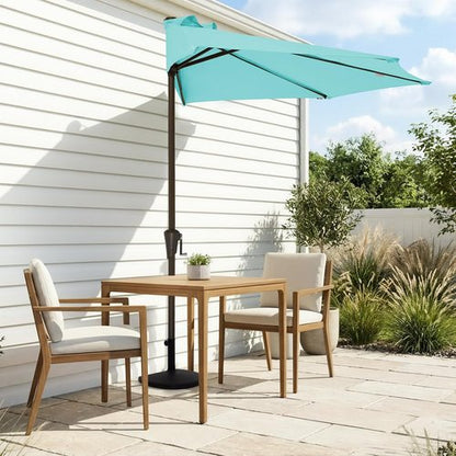 JEAREY 9ft Half Patio Umbrella - Crank-Operated Market Umbrella with UV Protection | Teal Blue