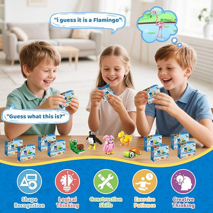 24 Packs Party Favors for Kids – 779 PCS 6-in-1 &amp 12-in-1 Animal Building Blocks Set with Animal Cards – Goodie Bag Fillers Classroom Prizes Birthday &amp Easter Gifts for Kids Ages 6-12