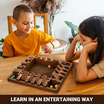 ropoda 14 Inches 4-Way Shut The Box Game (2-4 Players) for Kids &amp Adults (4 Sided Large Shut The Board Game Wooden 8 Dice) – Vintage StyleClose The Box Gamedice Game