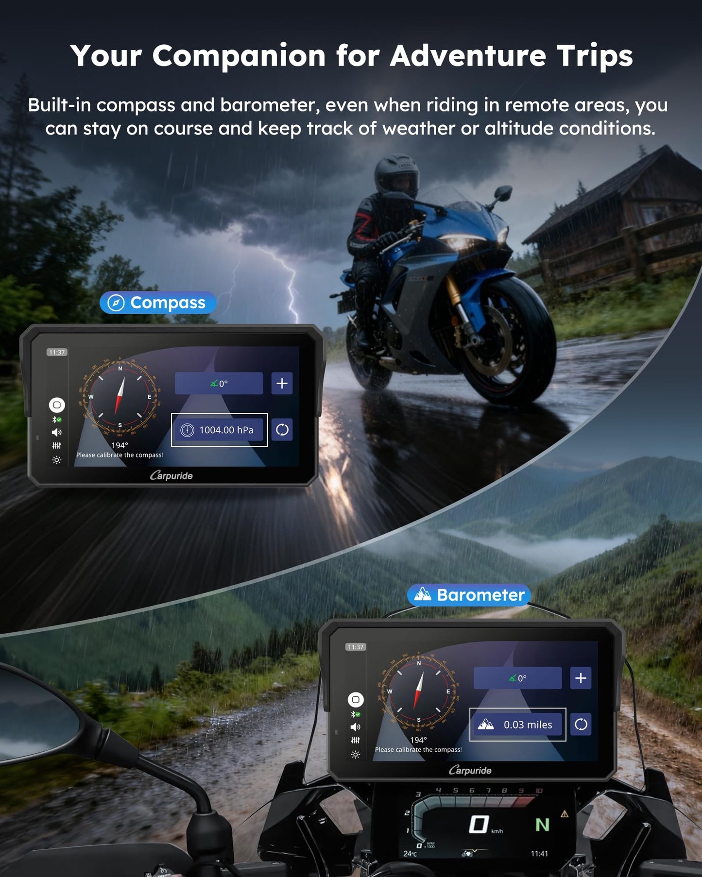 Carpuride W602BSPRO for BMW Motorcycle Carplay & Android Auto 6.25" IP67 Waterproof Car Play Moto GPS Navigation Screen with Dual Bluetooth, Data Reading, OTA, Wonder Control, TPMS, Compass, Barometer