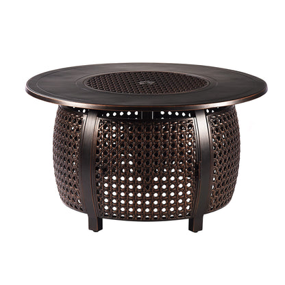 Oakland Living Round 44 in. x 44 in. Aluminum Propane Fire Pit Table with Glass Beads, Two Covers, Lid, 57,000 BTUs in Copper Finish
